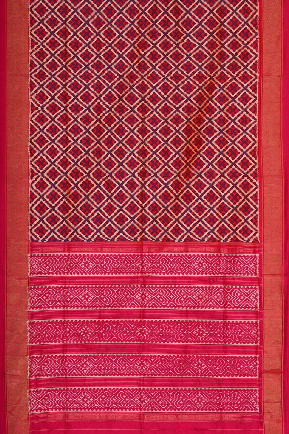 Image of Ikat Silk Dark Magenta Saree